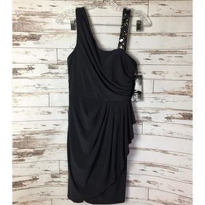Xscape Joanna Chen Grey Asymmetric Dress